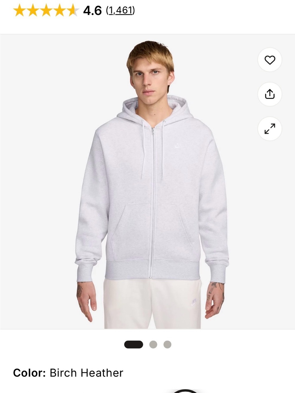 Nike Club Birch Heather Men's Full-Zip Hoodie Size Medium